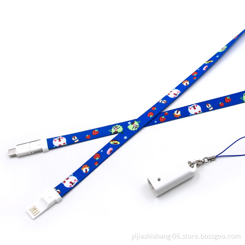 Mobile Phone accessory 3 in 1 Lanyard Design usb charging cable lanyard cable for iPhone Android Type C